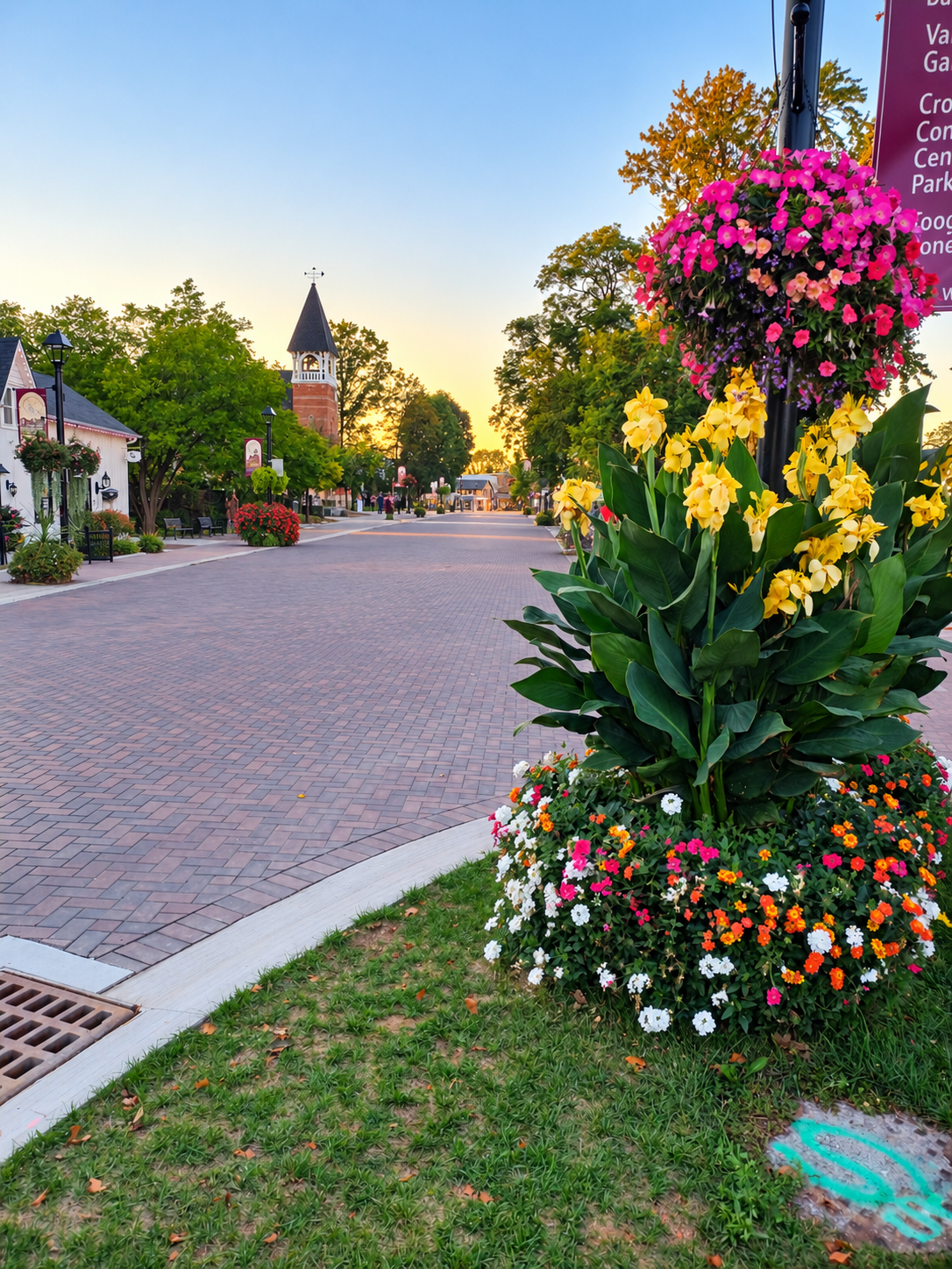 Flower-lined Markham streetscape